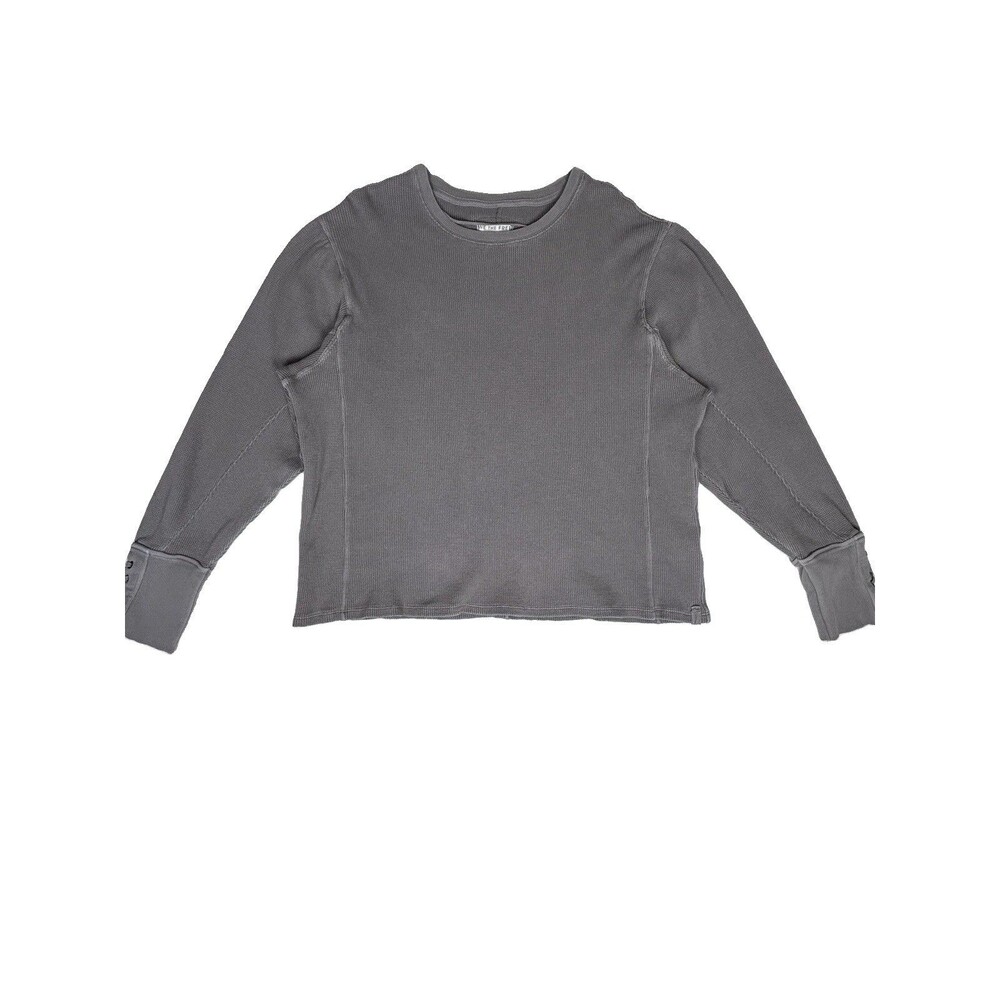 We The Free Free People Taupe Waffle Knit Thermal Lace Up Cuff Top Cotton Size L